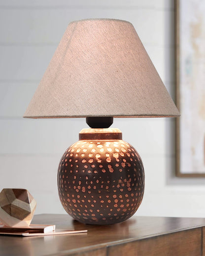 Rustic Mini Hammered Texture Bronze Table Lamp with Shade Desk Nightstand Lamp for Bedroom Living Room Office College Bookcase.