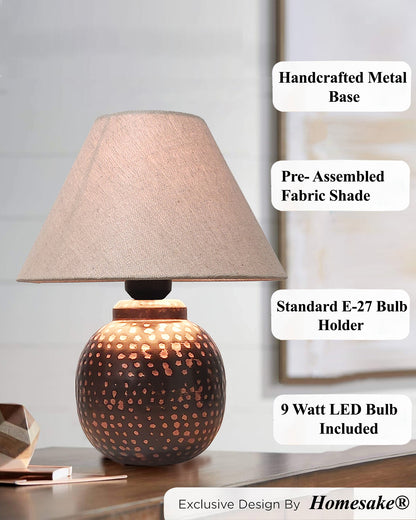 Rustic Mini Hammered Texture Bronze Table Lamp with Shade Desk Nightstand Lamp for Bedroom Living Room Office College Bookcase.