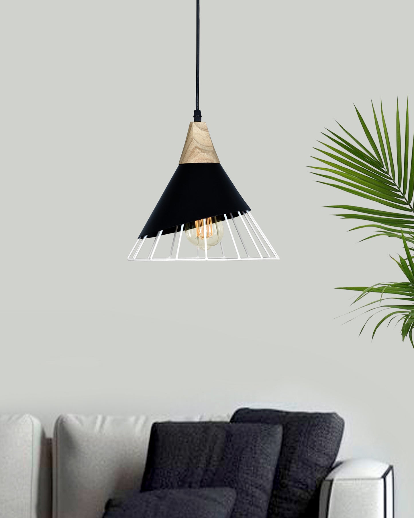 Conical Metal Cage Pendant Lamp Nordic Modern Restaurant Drop Light Fixture Wooden Kitchen Dinting Room Ceiling Chandelier For Living Room Study E27 Flush Mount Light