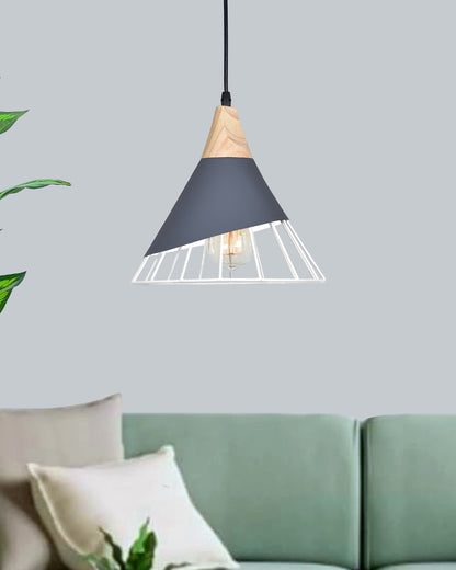 Conical Metal Cage Pendant Lamp Nordic Modern Restaurant Drop Light Fixture Wooden Kitchen Dinting Room Ceiling Chandelier For Living Room Study E27 Flush Mount Light