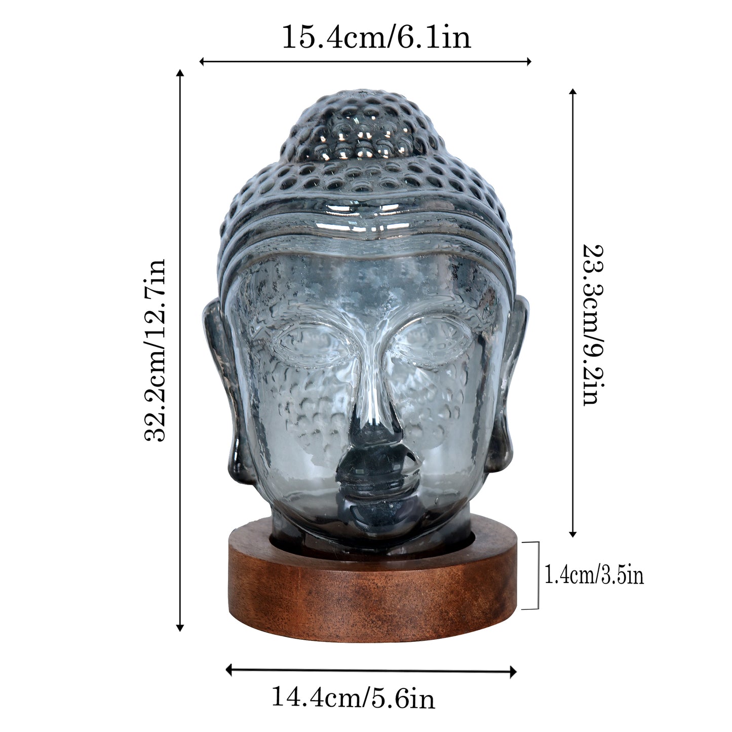 Smoky Buddha Statue for Home Decor, Glass Meditation Buddha Decor for Home