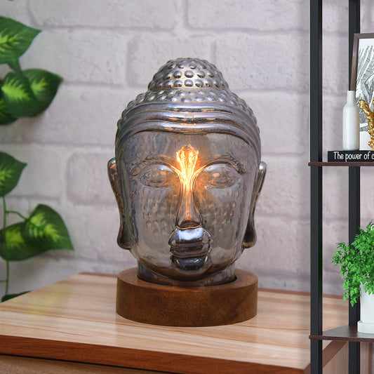Smoky Buddha Statue for Home Decor, Glass Meditation Buddha Decor for Home