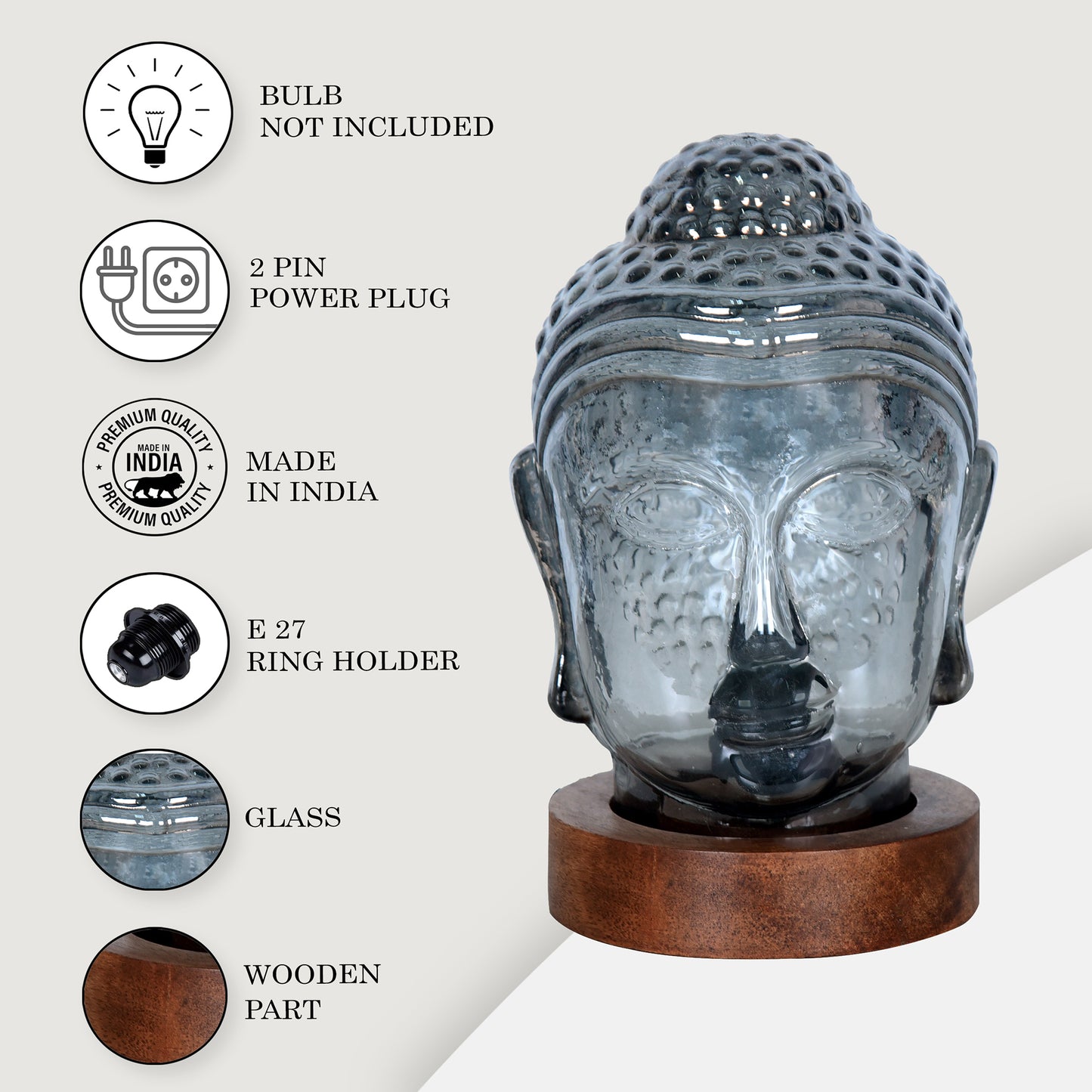 Smoky Buddha Statue for Home Decor, Glass Meditation Buddha Decor for Home