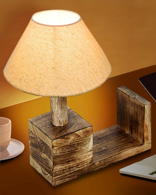 Rustic Book Shelf Table Lamp Bedside Antique Desk Lamps for Living Bedroom Study Night Desk Lamp E27 Holder, Fabric Shade