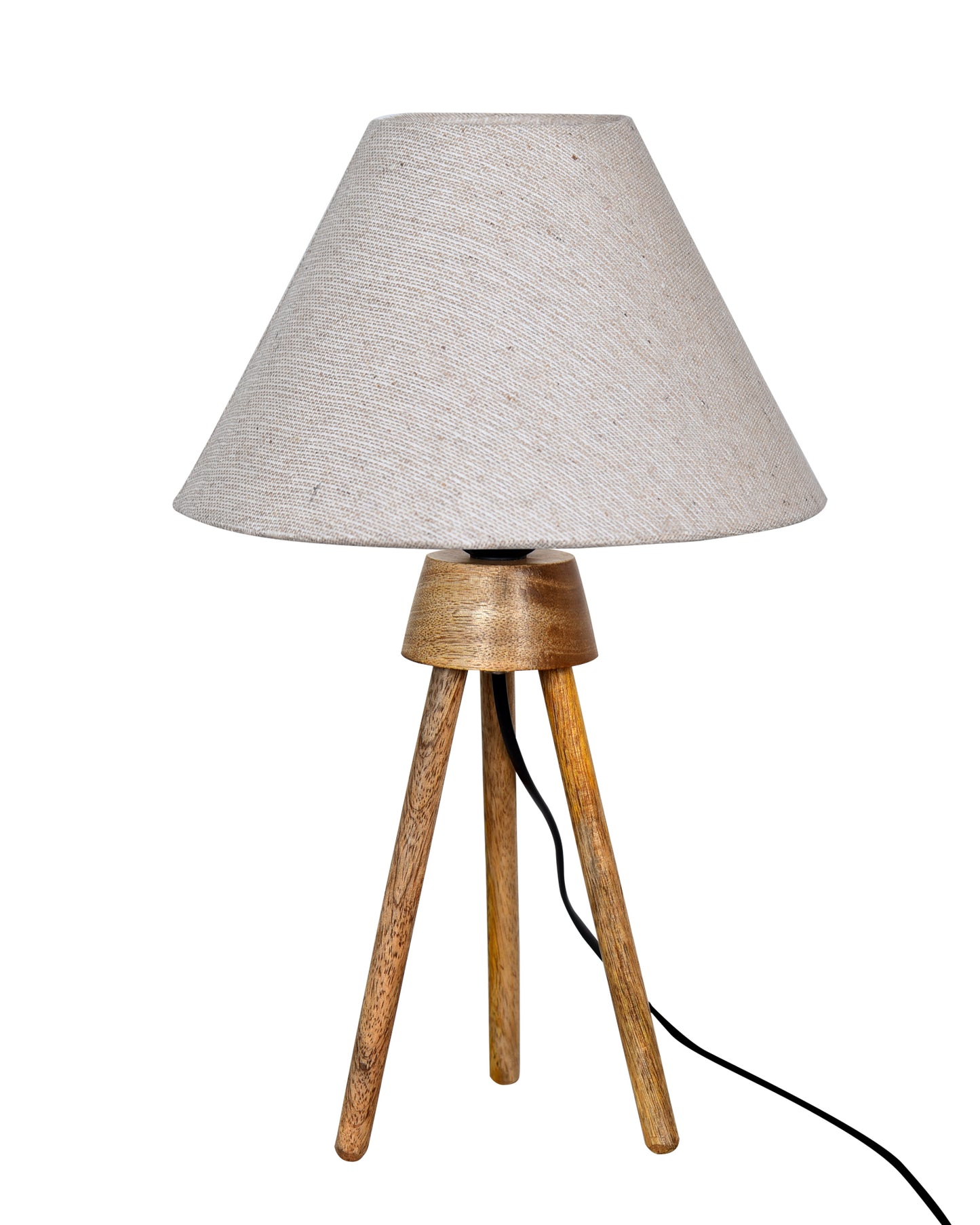 Wood Tripod Small Table Lamps, Rustic Antique Dimmable Bedside Lamp with Linen Lampshade, Nightstand Lamp for Nursery, Bedroom, Kid Room, Living Room,