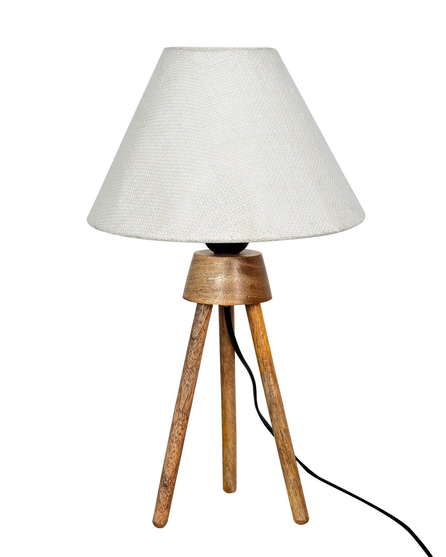 Wood Tripod Small Table Lamps, Rustic Antique Dimmable Bedside Lamp with Linen Lampshade, Nightstand Lamp for Nursery, Bedroom, Kid Room, Living Room,