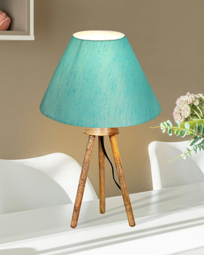 Wood Tripod Small Table Lamps, Rustic Antique Dimmable Bedside Lamp with Linen Lampshade, Nightstand Lamp for Nursery, Bedroom, Kid Room, Living Room,