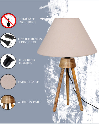 Wood Tripod Small Table Lamps, Rustic Antique Dimmable Bedside Lamp with Linen Lampshade, Nightstand Lamp for Nursery, Bedroom, Kid Room, Living Room,