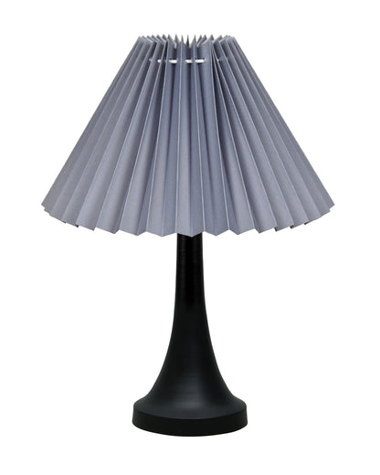 Bedside Black Metal Table Lamp with Fabric Shade, E27 holder, Cone, Pleated Jute Shade