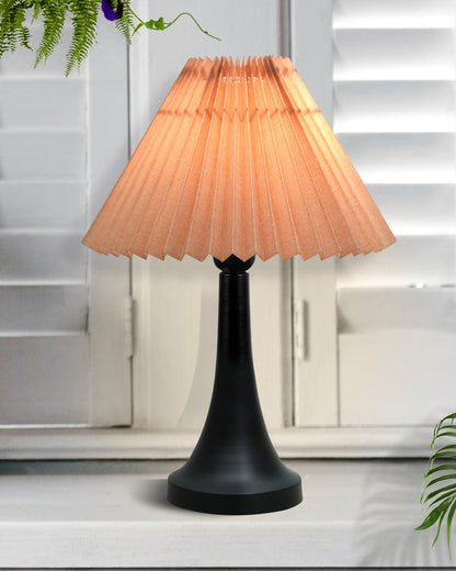 Bedside Black Metal Table Lamp with Fabric Shade, E27 holder, Cone, Pleated Jute Shade