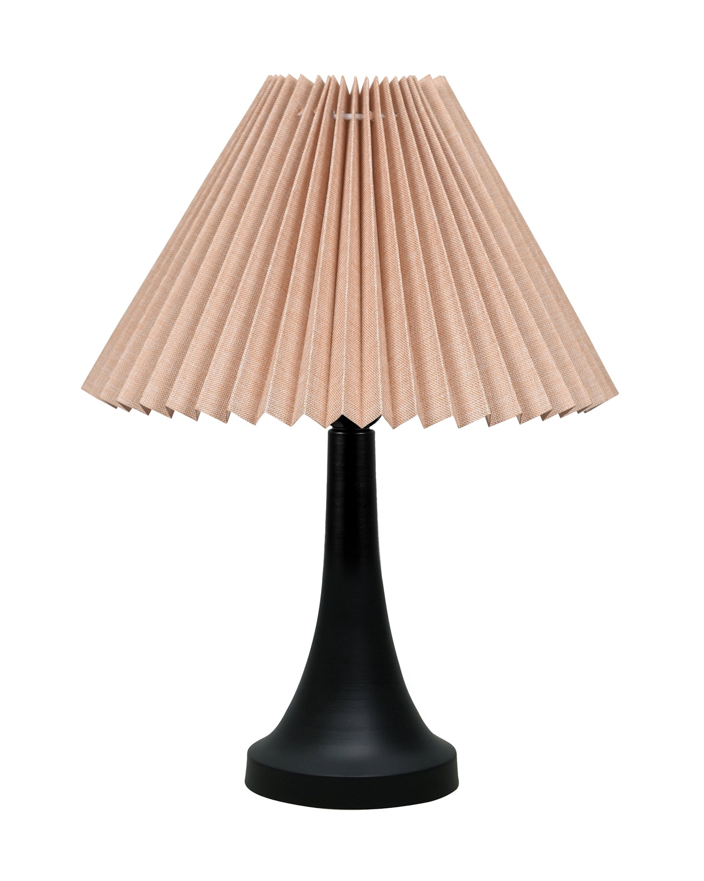 Bedside Black Metal Table Lamp with Fabric Shade, E27 holder, Cone, Pleated Jute Shade