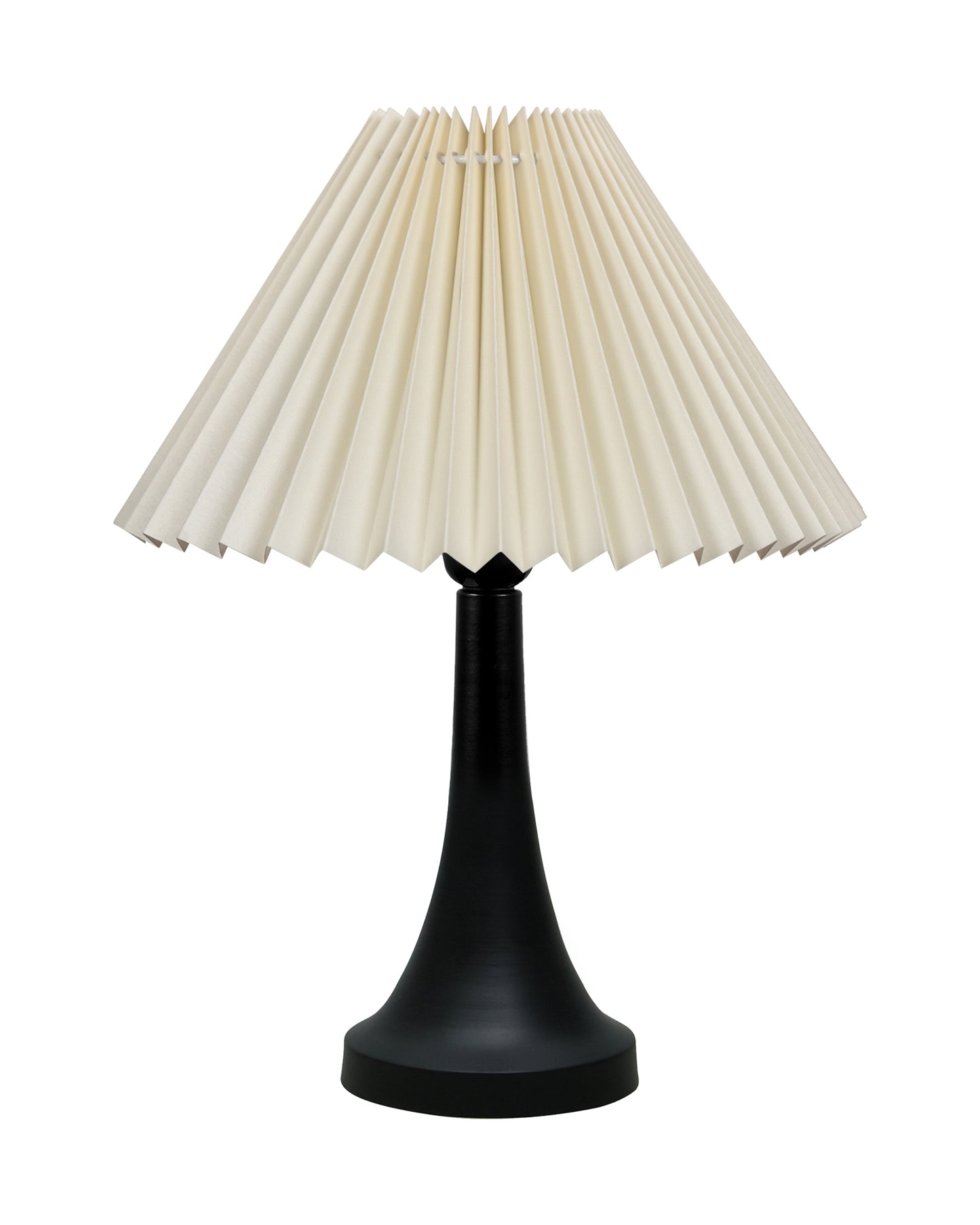 Bedside Black Metal Table Lamp with Fabric Shade, E27 holder, Cone, Pleated Jute Shade