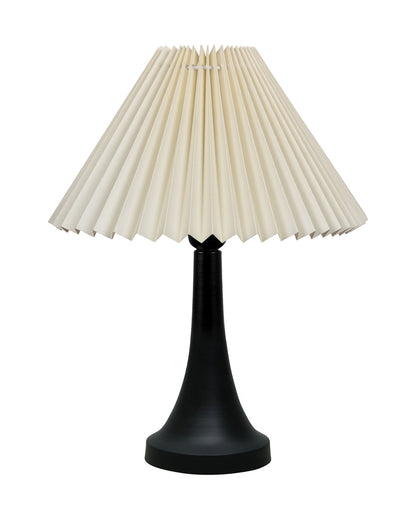 Bedside Black Metal Table Lamp with Fabric Shade, E27 holder, Cone, Pleated Jute Shade