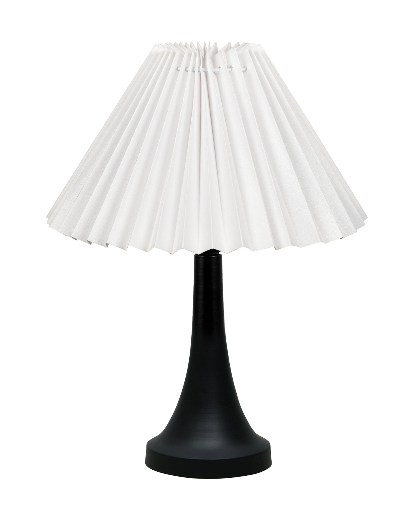 Bedside Black Metal Table Lamp with Fabric Shade, E27 holder, Cone, Pleated Jute Shade