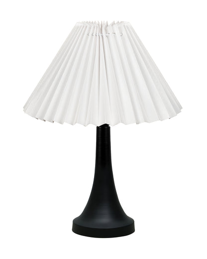 Bedside Black Metal Table Lamp with Fabric Shade, E27 holder, Cone, Pleated Jute Shade