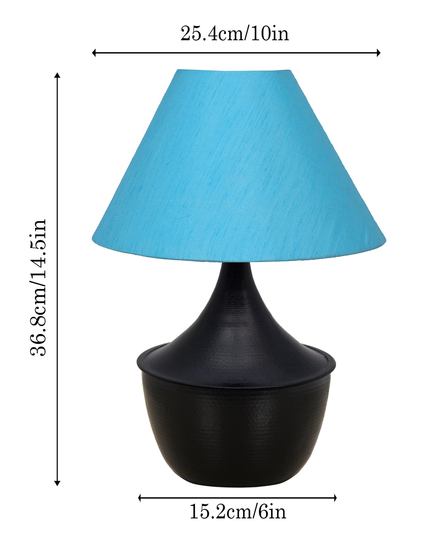 Bedside Table Lamp, Matt Black Metal Modern Lamp with Fabric Shade, Simple Side Lamp for Living Room,Bedroom,Home,Office Working, Black Tulip, Turquoise Shade