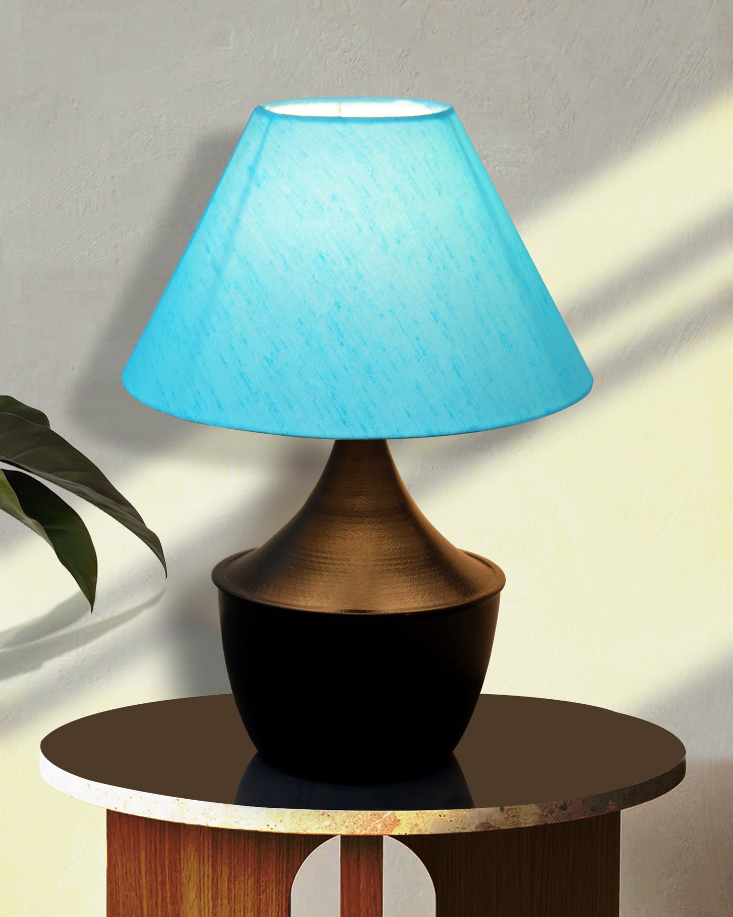 Bedside Table Lamp, Matt Black Metal Modern Lamp with Fabric Shade, Simple Side Lamp for Living Room,Bedroom,Home,Office Working, Black Tulip, Turquoise Shade