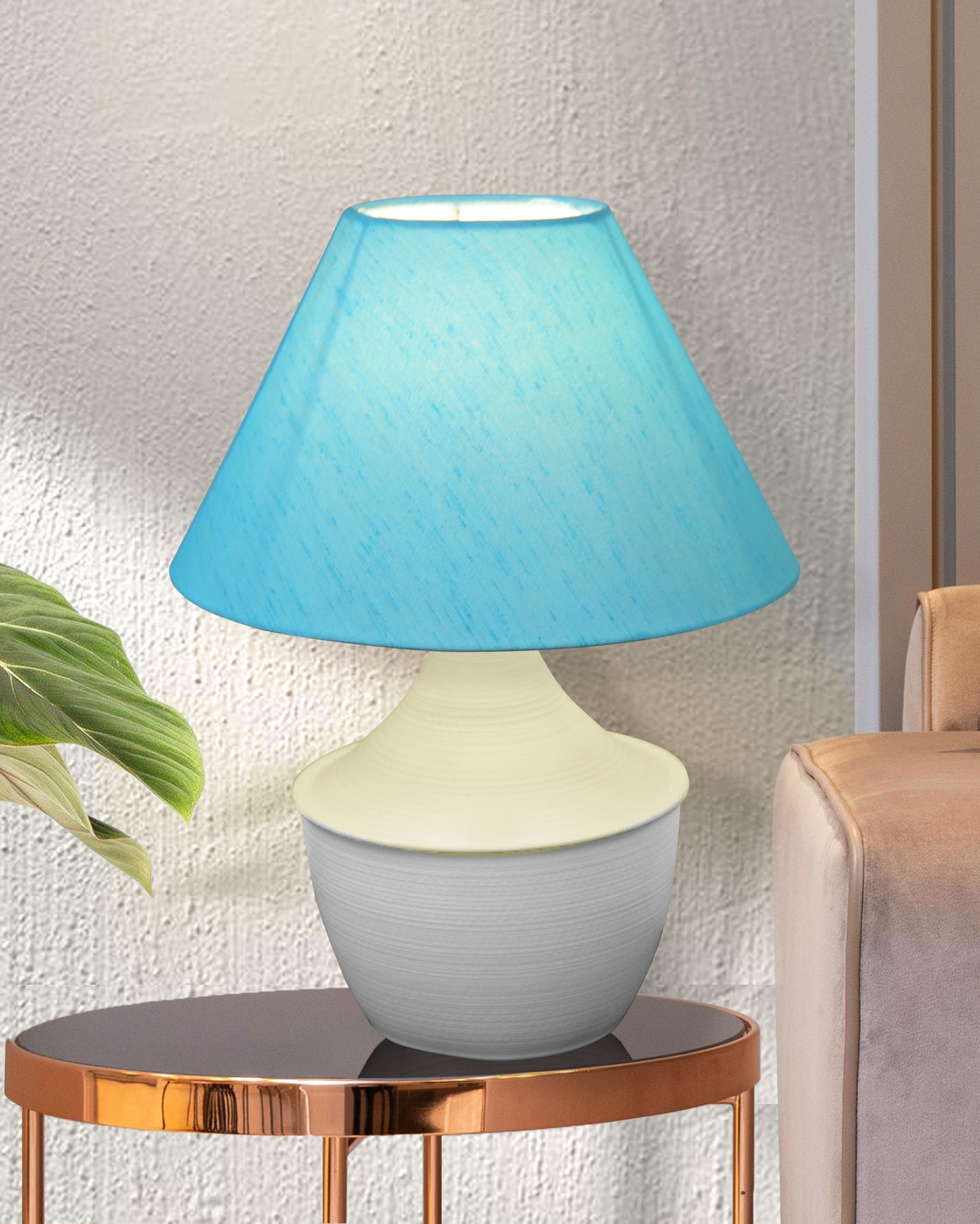 Bedside Table Lamp, Matt Black Metal Modern Lamp with Fabric Shade, Simple Side Lamp for Living Room,Bedroom,Home,Office Working, White Tulip, Turquoise Shade