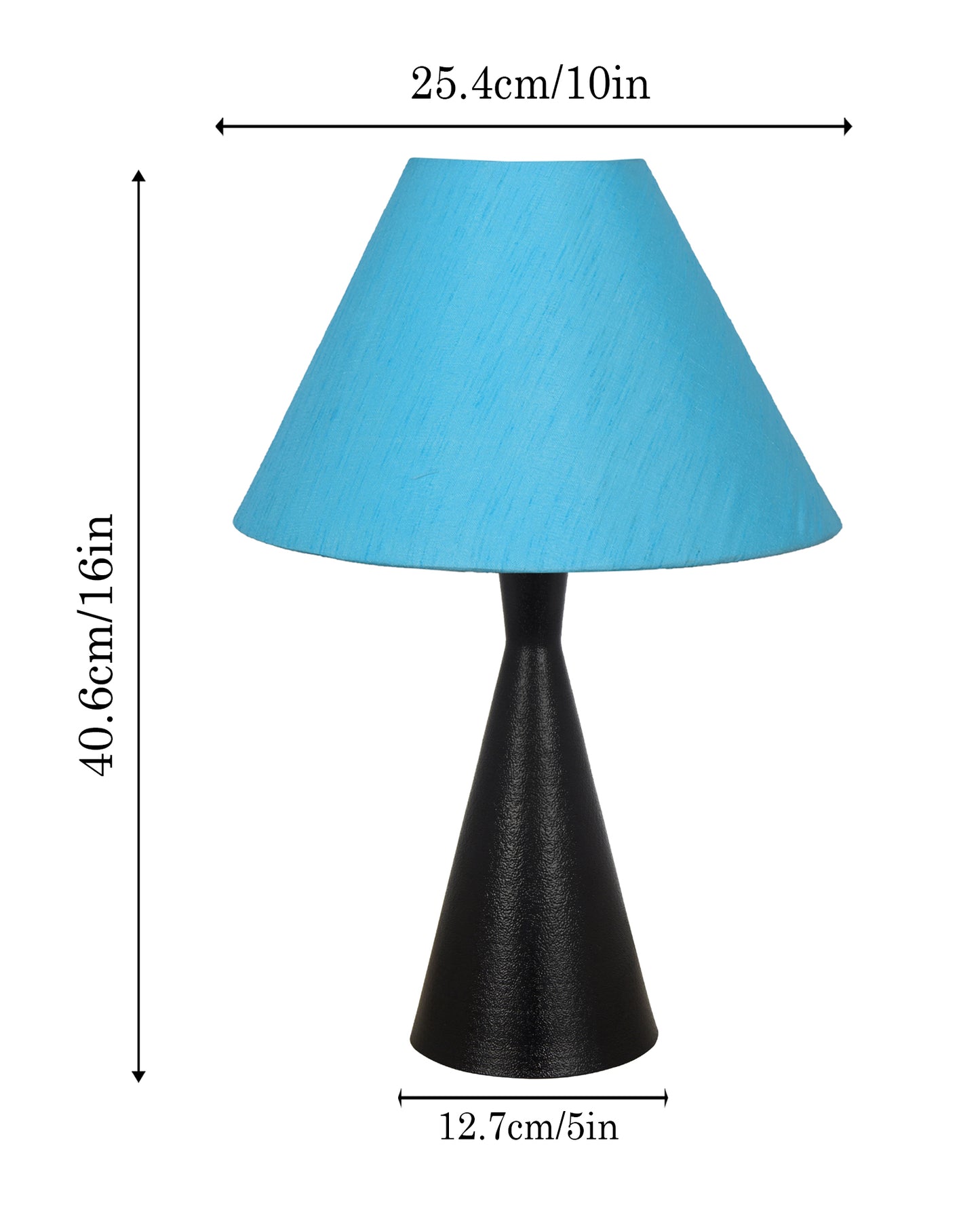 Bedside Table Lamp, Matt Black Metal Modern Lamp with Fabric Shade, Simple Side Lamp for Living Room,Bedroom,Home,Office Working, Black Cone, Turquoise Shade