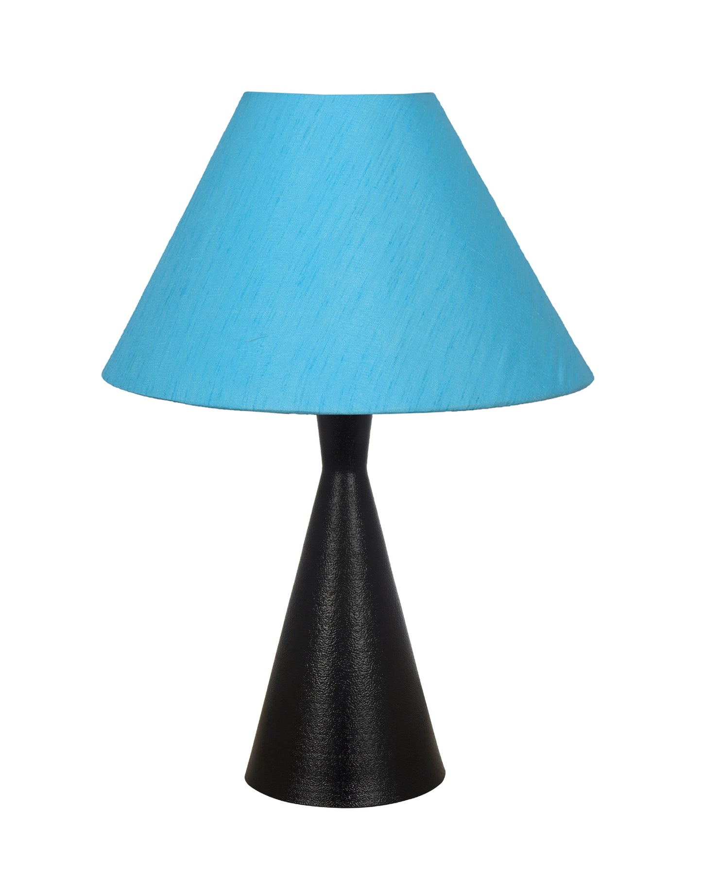 Bedside Table Lamp, Matt Black Metal Modern Lamp with Fabric Shade, Simple Side Lamp for Living Room,Bedroom,Home,Office Working, Black Cone, Turquoise Shade