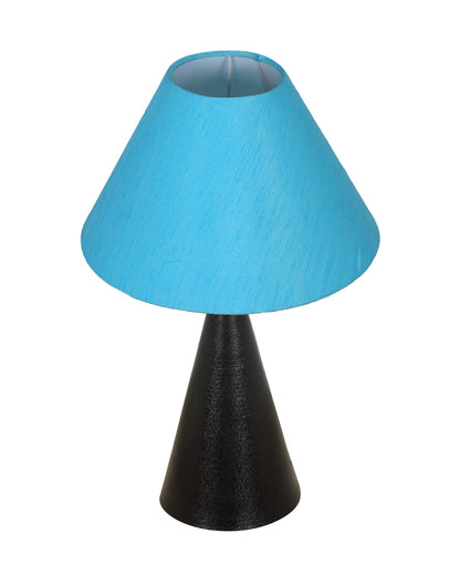 Bedside Table Lamp, Matt Black Metal Modern Lamp with Fabric Shade, Simple Side Lamp for Living Room,Bedroom,Home,Office Working, Black Cone, Turquoise Shade