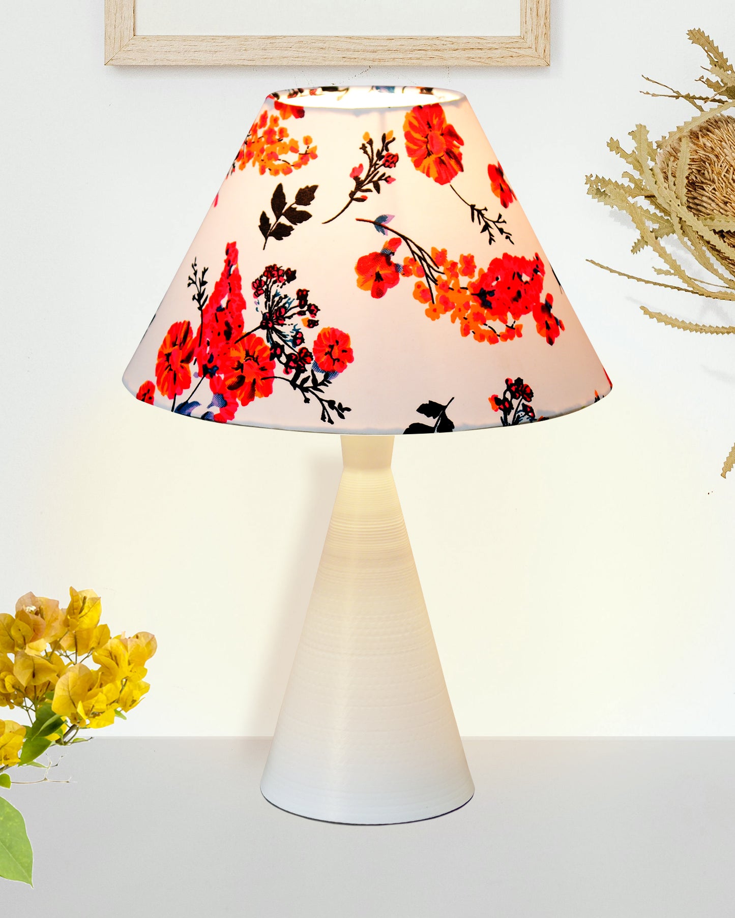 Bedside Table Lamp, Matt Black Metal Modern Lamp with Fabric Shade, Simple Side Lamp for Living Room,Bedroom,Home,Office Working, White Cone, Turquoise Shade