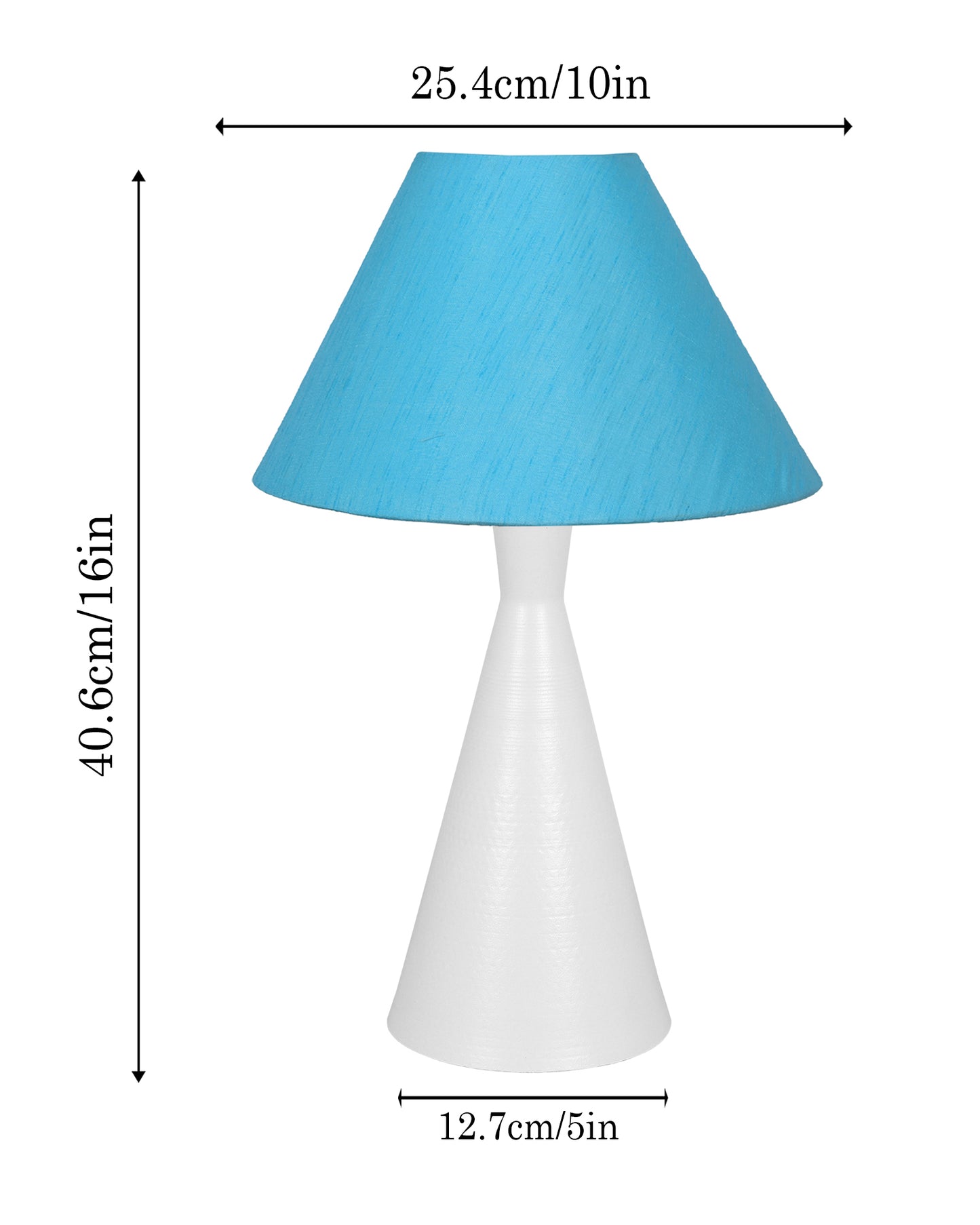 Bedside Table Lamp, Matt Black Metal Modern Lamp with Fabric Shade, Simple Side Lamp for Living Room,Bedroom,Home,Office Working, White Cone, Turquoise Shade