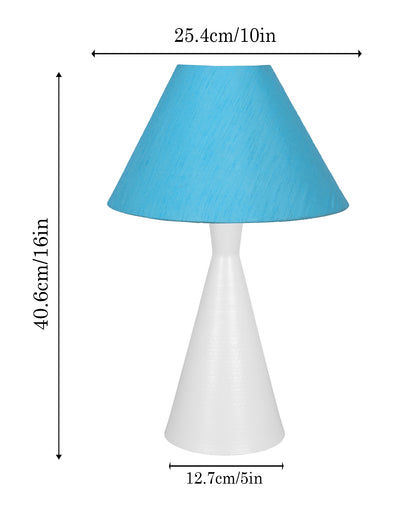 Bedside Table Lamp, Matt Black Metal Modern Lamp with Fabric Shade, Simple Side Lamp for Living Room,Bedroom,Home,Office Working, White Cone, Turquoise Shade