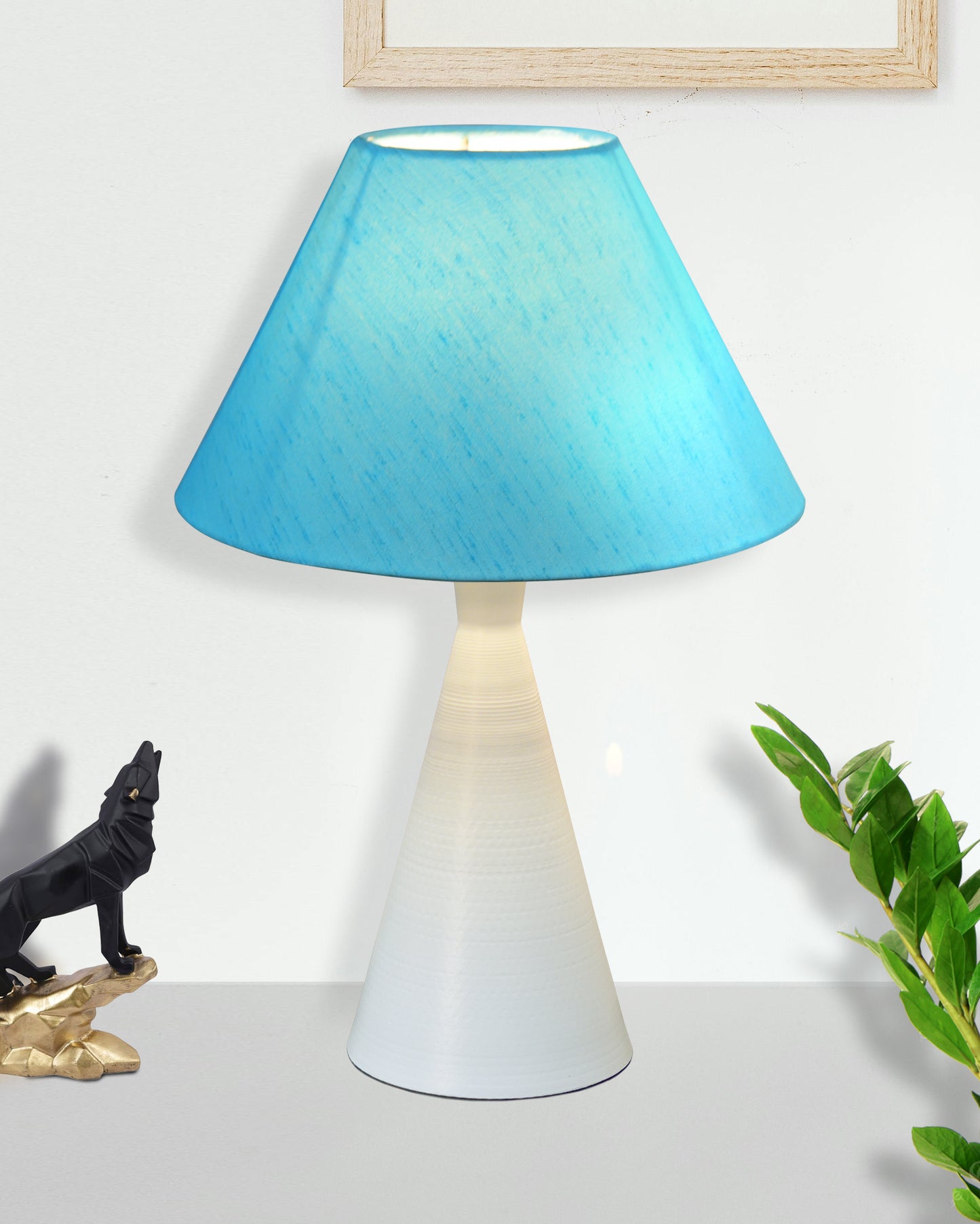 Bedside Table Lamp, Matt Black Metal Modern Lamp with Fabric Shade, Simple Side Lamp for Living Room,Bedroom,Home,Office Working, White Cone, Turquoise Shade