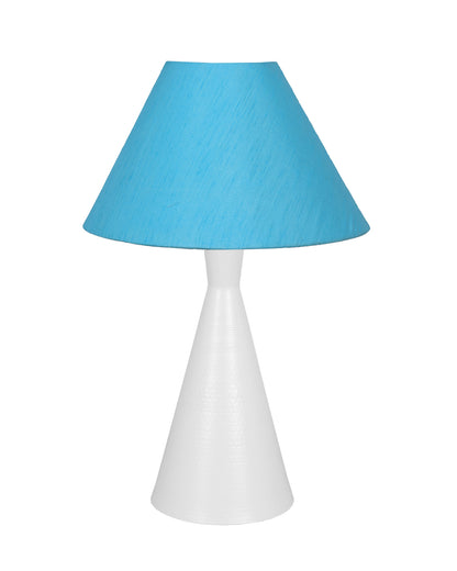 Bedside Table Lamp, Matt Black Metal Modern Lamp with Fabric Shade, Simple Side Lamp for Living Room,Bedroom,Home,Office Working, White Cone, Turquoise Shade