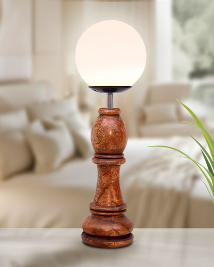 Chess Decorative Bedside Table Desk Lamp White Frost Shade for Décor, Accent Light, Gameroom, Kids', Living Room, Bedroom, Handmade Wooden, Pawn Horse Bishop Rook Queen  King