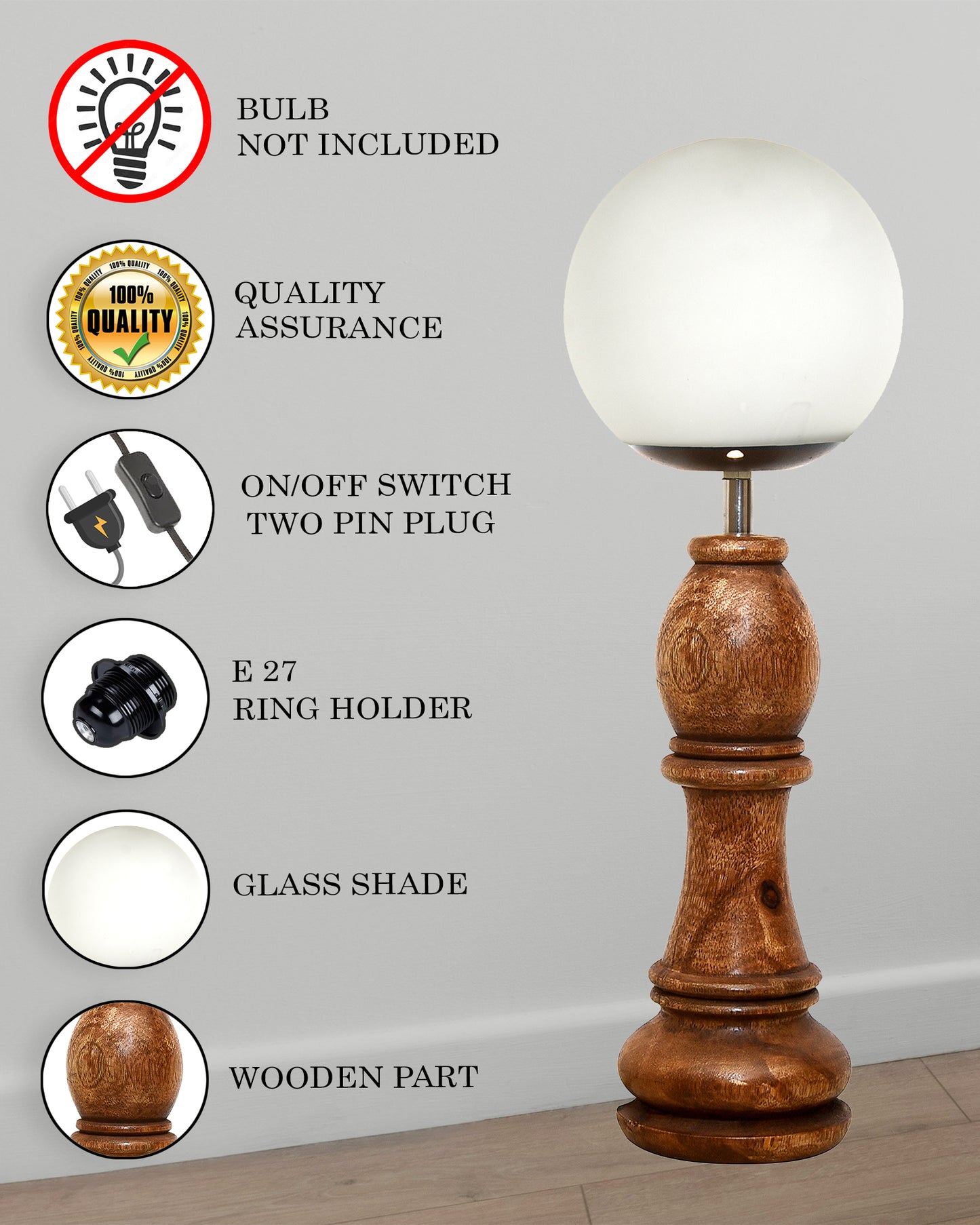 Chess Decorative Bedside Table Desk Lamp White Frost Shade for Décor, Accent Light, Gameroom, Kids', Living Room, Bedroom, Handmade Wooden, Pawn Horse Bishop Rook Queen  King