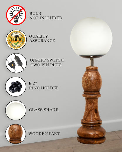 Chess Decorative Bedside Table Desk Lamp White Frost Shade for Décor, Accent Light, Gameroom, Kids', Living Room, Bedroom, Handmade Wooden, Pawn Horse Bishop Rook Queen  King