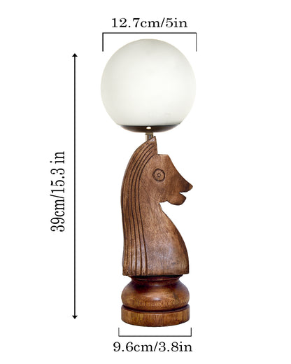 Chess Decorative Bedside Table Desk Lamp White Frost Shade for Décor, Accent Light, Gameroom, Kids', Living Room, Bedroom, Handmade Wooden, Pawn Horse Bishop Rook Queen  King