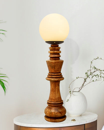 Chess Decorative Bedside Table Desk Lamp White Frost Shade for Décor, Accent Light, Gameroom, Kids', Living Room, Bedroom, Handmade Wooden, Pawn Horse Bishop Rook Queen  King