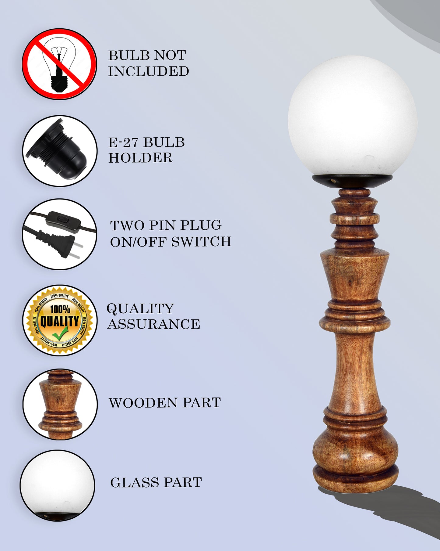 Chess Decorative Bedside Table Desk Lamp White Frost Shade for Décor, Accent Light, Gameroom, Kids', Living Room, Bedroom, Handmade Wooden, Pawn Horse Bishop Rook Queen  King