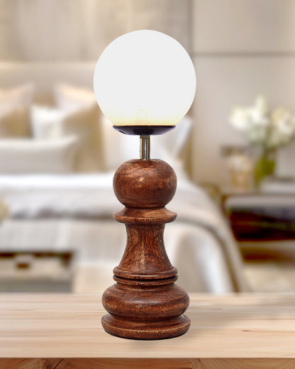 Chess Decorative Bedside Table Desk Lamp White Frost Shade for Décor, Accent Light, Gameroom, Kids', Living Room, Bedroom, Handmade Wooden, Pawn Horse Bishop Rook Queen  King