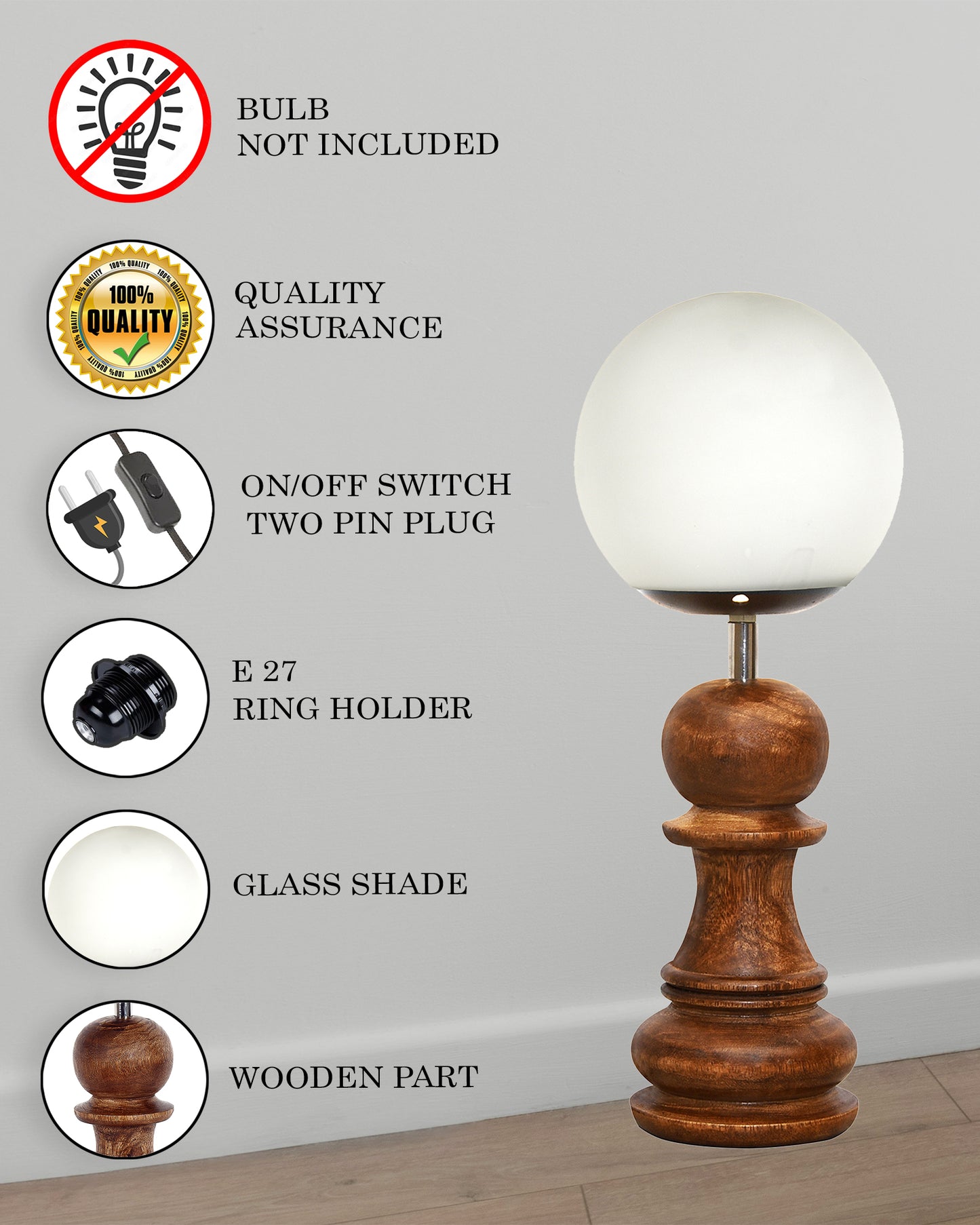 Chess Decorative Bedside Table Desk Lamp White Frost Shade for Décor, Accent Light, Gameroom, Kids', Living Room, Bedroom, Handmade Wooden, Pawn Horse Bishop Rook Queen  King