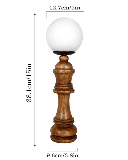 Chess Decorative Bedside Table Desk Lamp White Frost Shade for Décor, Accent Light, Gameroom, Kids', Living Room, Bedroom, Handmade Wooden, Pawn Horse Bishop Rook Queen  King