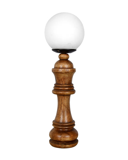 Chess Decorative Bedside Table Desk Lamp White Frost Shade for Décor, Accent Light, Gameroom, Kids', Living Room, Bedroom, Handmade Wooden, Pawn Horse Bishop Rook Queen  King