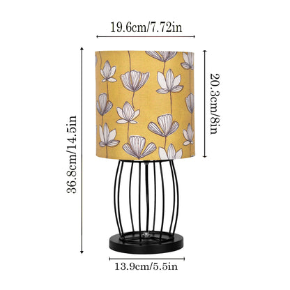 Retro Metal Wire Table Lamp Cage Base, Bedside Light for Home Decoration Items, Fabric Lampshade for Home Office,Cafe Restaurants, Jungle Shade