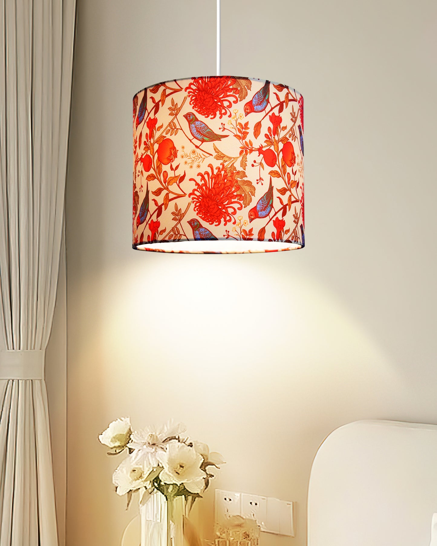 Birds Hanging Drum Lamp Shade, Decorative Light Lamp for Living Room, Home, Bedroom