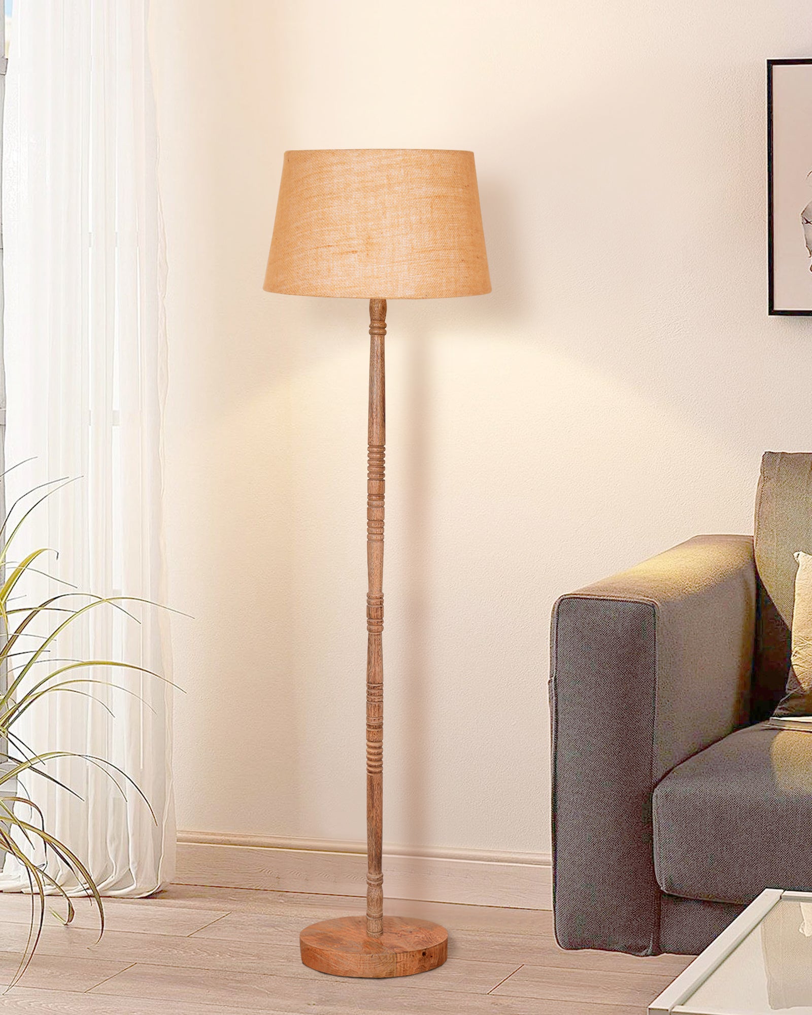 Lamps on sale And Light Jute Fabric with Khadi Shade Wooden Tripod Floor Lamp Stand