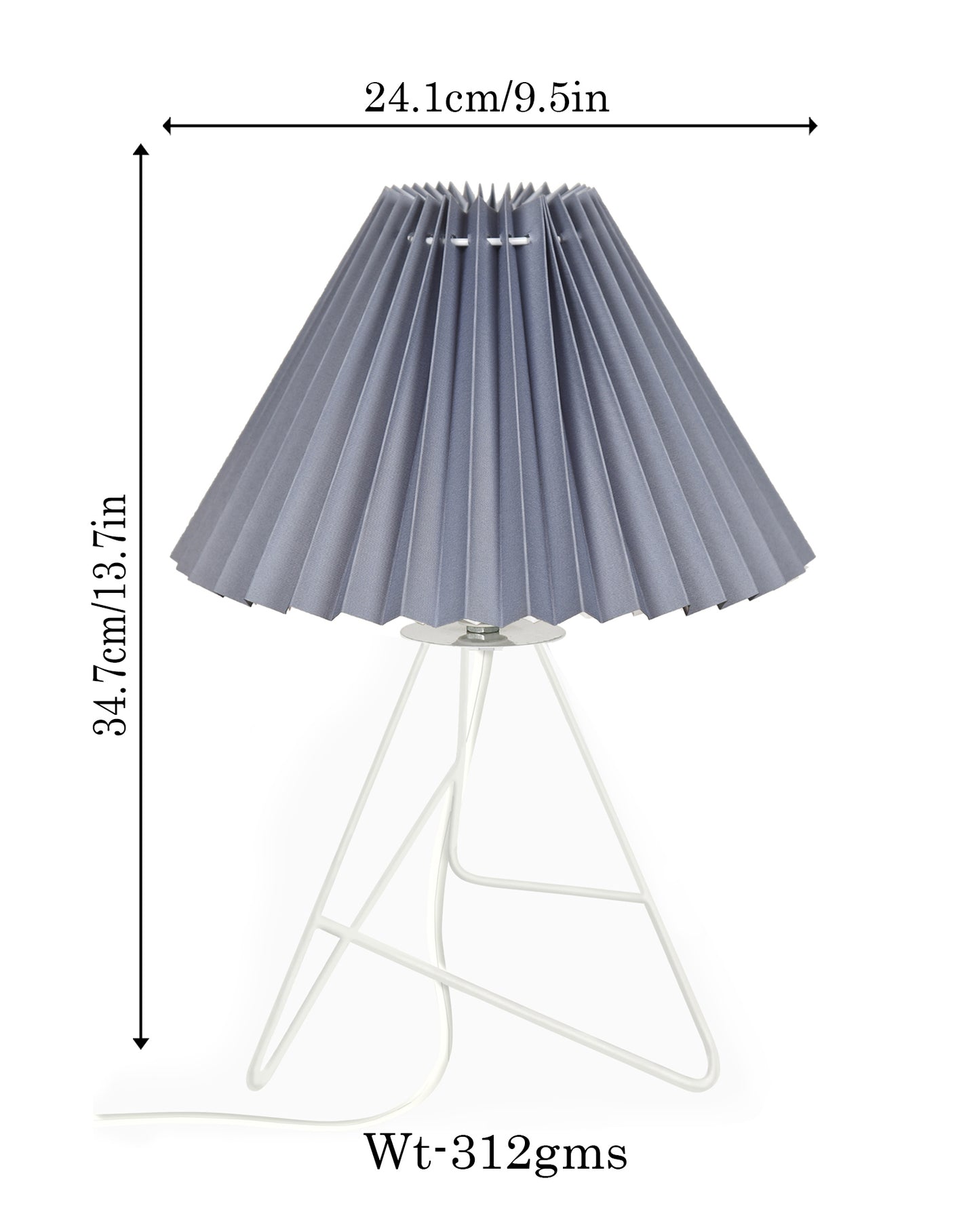 Retro Down to the Wire Metal Table Lamp with Fabric Shade, Bedside Lamp Gift Housewarming Home Living Room, White Pleated shade