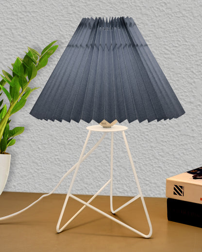 Retro Down to the Wire Metal Table Lamp with Fabric Shade, Bedside Lamp Gift Housewarming Home Living Room, White Pleated shade