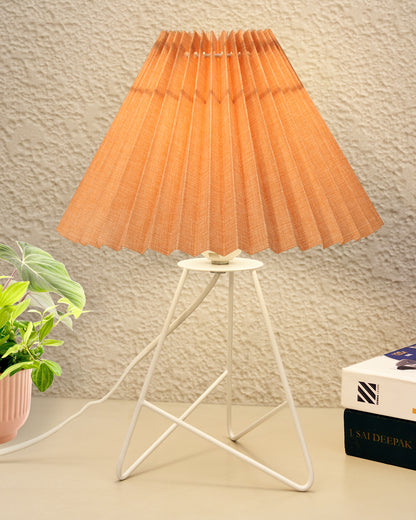 Retro Down to the Wire Metal Table Lamp with Fabric Shade, Bedside Lamp Gift Housewarming Home Living Room, White Pleated shade