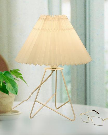 Retro Down to the Wire Metal Table Lamp with Fabric Shade, Bedside Lamp Gift Housewarming Home Living Room, White Pleated shade