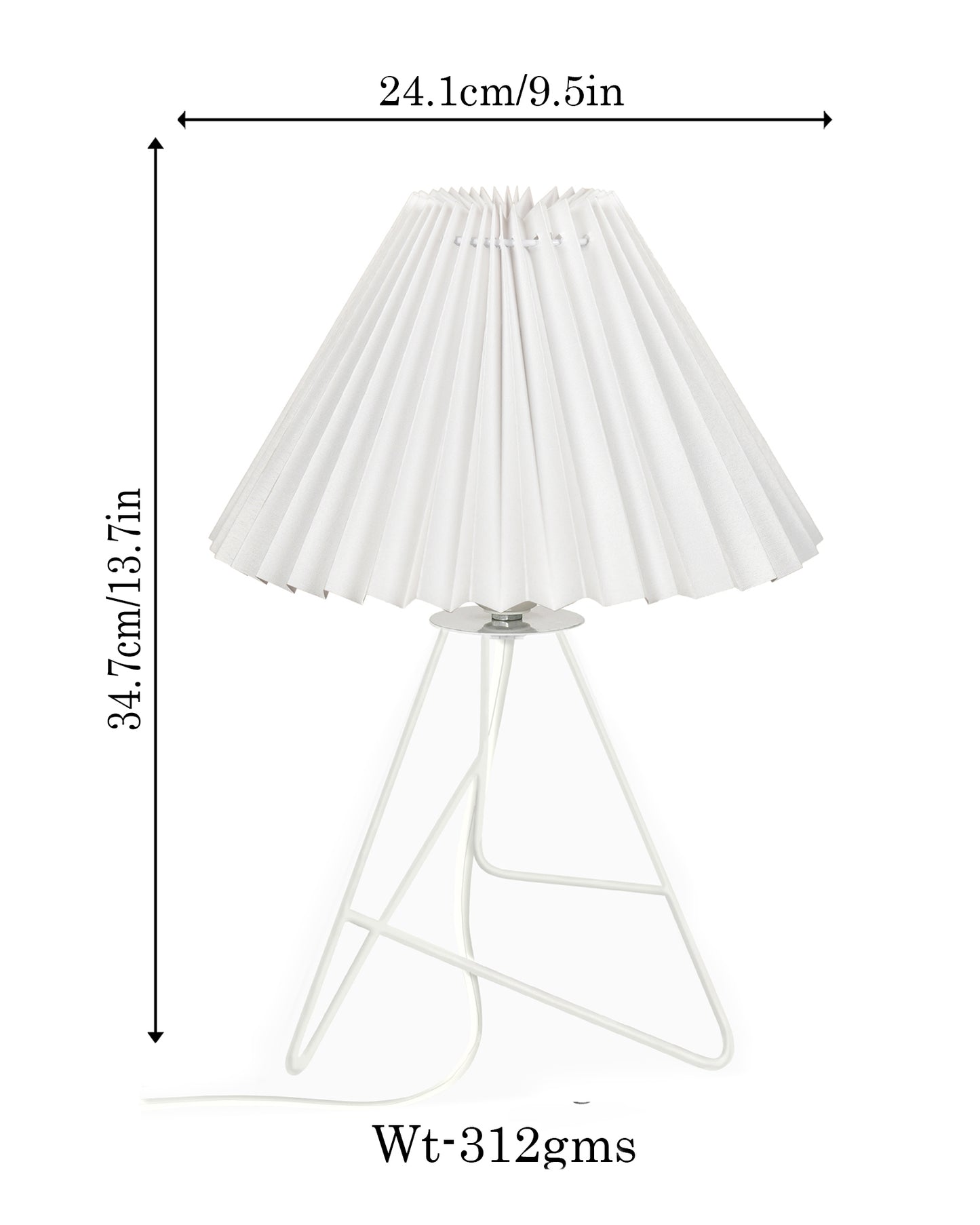 Retro Down to the Wire Metal Table Lamp with Fabric Shade, Bedside Lamp Gift Housewarming Home Living Room, White Pleated shade