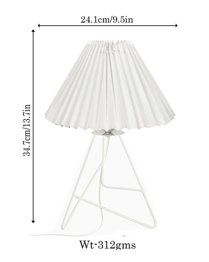 Retro Down to the Wire Metal Table Lamp with Fabric Shade, Bedside Lamp Gift Housewarming Home Living Room, White Pleated shade