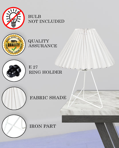 Retro Down to the Wire Metal Table Lamp with Fabric Shade, Bedside Lamp Gift Housewarming Home Living Room, White Pleated shade